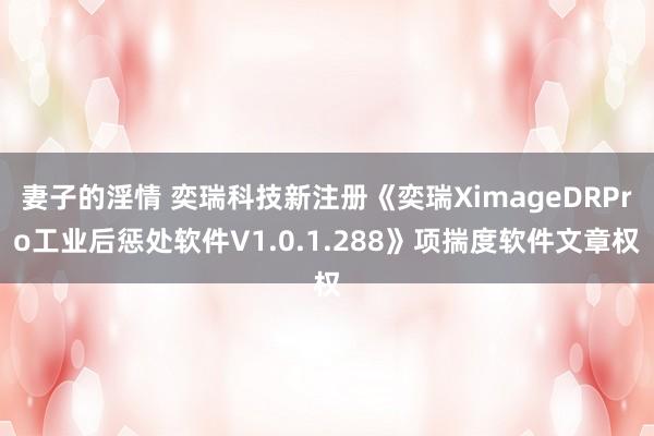 妻子的淫情 奕瑞科技新注册《奕瑞XimageDRPro工业后惩处软件V1.0.1.288》项揣度软件文章权