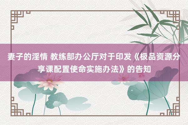 妻子的淫情 教练部办公厅对于印发《极品资源分享课配置使命实施办法》的告知